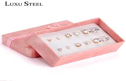 Stud LUXUSTEEL White Crystal Size 3mm5mm7mm Mixed Style RoundSquare Cubic Zirconia 6pairsBoxes Earrings Sets Female Bijoux Gif3925293