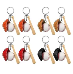 سلاسل المفاتيح 8 PCS MINI Baseball Threepiece Gloves Wooden Bat -keychain Sports for Car Keys2889351