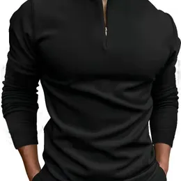 Мужская повседневная рубашка-поло цвета хаки без воротника с длинным рукавом и молнией, дизайн топа Harajuku, мужская уличная одежда, роскошная мода S3XL 240122