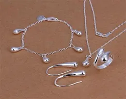 Moda 925 Zestawy biżuterii srebrnej kropelki wodne kolczyki Naszyjka