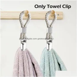 Bathroom Storage Organization Bath Towel Clip Sturdy Hanging Makeup Organizer Versatile Metal Braided Cotton Loop Clothes Clamps D Dhjs5