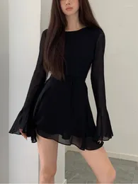 Abiti da festa Aderente Nero Y2k Mini abito da donna Elegante sottile sexy anche Office Lady Backless Moda coreana 2024 Autunno Chic