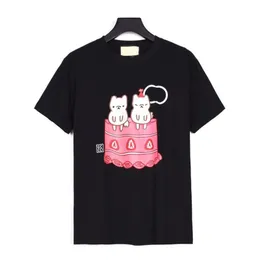 2024 Novo gato bolo impressão manga curta designer GG Moda T-shirt marca T-shirt Confortável casual primavera e verão tendência masculina e feminina camisetas