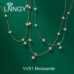 Lnngy 925 prata esterlina gargantilha colar d cor quatro folhas flor pingente colares para mulheres moissanit jóias presente 240123