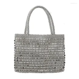 Evening Bags XZAN Handmade Ladies Handbag Weave Beaded Fashion Silver Color Shining Sequin Shoulder Bag Clutches Womens Party