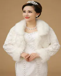 Kości słoniowej Faux Fur Zamknięte Wrap Wedding wzrusz ramionami Bolero Bridal Shawl długie rękawy Formalne sukienki Kurtka tanie w magazynie 8214863