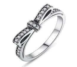 Silver Sparkling Bow Knot Stapelbar Ring Style Sterling Sliver Bröllopsringar med låda Kvinnor Birthday Valentine's Day Gift PS06674619109