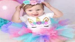 Vestido de festa de unicórnio para meninas, vestido tutu de um ano para bebês, roupas infantis para primeiro aniversário, vestido 4568233