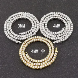 Diamant-Hip-Hop-Halskette 3 mm 4 5 mm Legierung Diamant-Tenniskette für Männer und Frauen Tennis-Kettenschmuck
