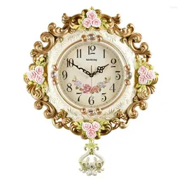 Zegary ścienne Tuda w stylu europejskim Złota salon dekoracja salonu Mute huśtawka duża sypialnia zegara retro home grawerowanie kwiatów biały