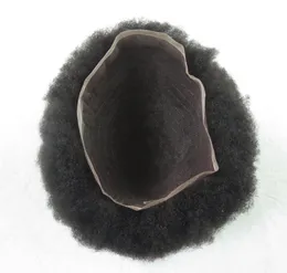 Afro Curly Toupee Full All Lace Human Hair Men Toupee 교체 시스템 8x10 Natural Black Curly Men Wig9960110