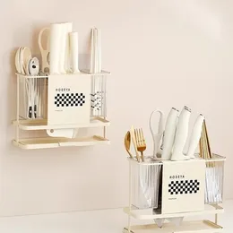 Rack de parede para facas, armazenamento de cozinha, estilo manteiga, pauzinhos, armazenamento, suprimentos de cozinha, suporte para pauzinhos com função de drenagem