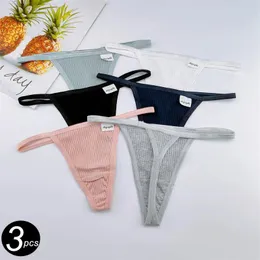 Women's Panties 3pcs Simple Stripe T Back Women Low Rise Thongs Lingerie Sports G-Strings Female Underwear Plus Size