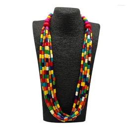 سلاسل 2024 Bohemian Multi Layer Colorful Long African Bead Necklace Wood Sweater Stain chain stair stail stibrate stible