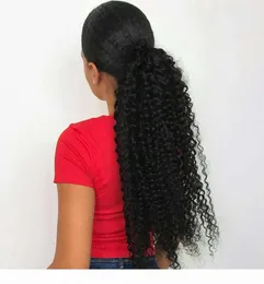 Human Hair Afro Kinky Curly Ponytail Drawstring Afro Kinky Curly Ponytail Hair Extension African American HairPieces with Clips B7554944
