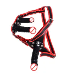 Röd färgläderbyxor trosor med 3st mjuk svart dildo inuti kvinnlig justerbar gummierad dildos trosbyxor shorts kort fo8518552