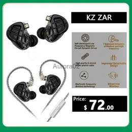 Mobiltelefonörlurar KZ ZAR METAL 1DD+7BA Hybrid Technology HiFi Bassöränger i öronmonitor hörlurar Sportbuller Avbrytande headset YQ240219