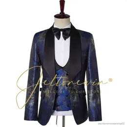 Ternos masculinos blazers de alta qualidade azul jacquard 3 peças terno masculino conjunto noivo casamento smoking 2022 feito sob medida luxo formal magro ajuste terno masculino