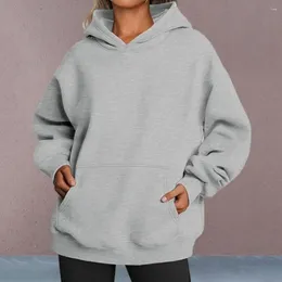 Kvinnors hoodies fleece hoodie med fickficka fast färg avslappnad långärmad lös passform mysig snygg för hösten