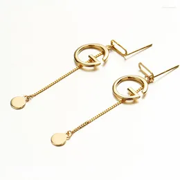 Dangle Earrings 585 러시아 보라색 골드 레터 클래식 다목적 서양 트렌드 도금 18K 여성을위한 장미