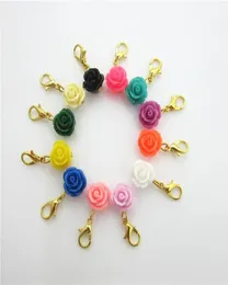 120pcs Mix 12 Colors rose flowers Charms Dangle Hanging Charms DIY Bracelet Necklace Jewelry Accessory Lobster Clasp floating Char2084993