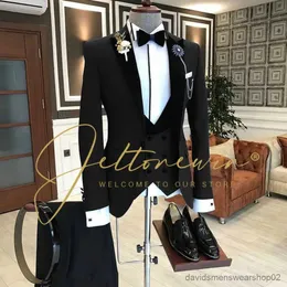 Mäns kostymer blazers skräddarsydda Bourgogne Black Velvet Lapel Suits For Men Groom Tuxedo 3 Piece Wedding Mens Suit Terno Masculino Jacket+Pant+Vest