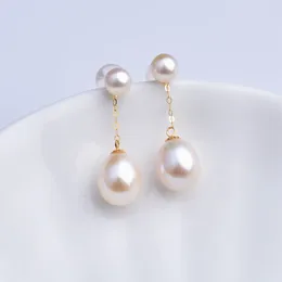 Dangle Earrings XF800 Real 18K Gold Fine Jewelry AU750 Natural Freshwater Pearl Round Party Gift For Women E663