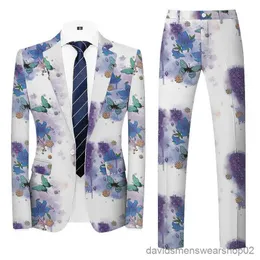 Mäns kostymer Blazers Nya män Business Casual Suit 2 Piece Set Fashion Mens Bar KTV Dance Party Slim Fit Blazers Jacka and Pants