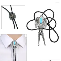 Bow Ties Vintage Bolo for Women 남자 청록색 Bolatie Necktie Western Cowboy Necklace Tie Music Concert Tours Neckwear Drop Delivery DH5WS