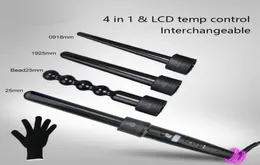 LCD Digital Display Unique Bead Curling Wand 4 in 1 Interchangeable Hair Curler Iron with Glove in set295N8212670