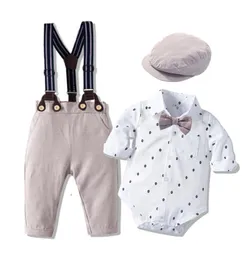 Romper Ubrania dla małego chłopca z Bow Hat Gentleman Striped Letni garnitur z Bow Toddler Kid Bodysuit Zestaw niemowlęcia