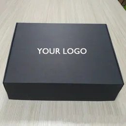 100pcs Lot niestandardowe czarne pudełka z logo mailer pudełko opakowanie pudełka odzieżowe Pargia do włosów prezent250D