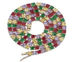 Collana da tennis con zirconi quadrati colorati placcati in oro 18 carati Collana da tennis con diamanti pieni di 5 mm Catene per rapper hip-hop ghiacciate Regali per M2241553