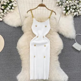Sexy Sleeveless Elastic Knitted Body Dress Sexy and Unique Tank Top Womens Summer Ultra Thin Womens Chain Slide Dress 240219
