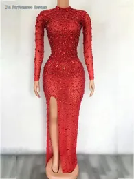 Costume da palcoscenico con strass, abito da ballo latino, competizione professionale femminile per donne e ragazze, gonna sexy con frange rosse senza schienale