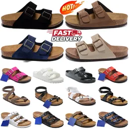 Gratis fraktdesigner tofflor Arizona Sandal Boston Clogs Slides Men Womens Clog Suede Leather Slide Buckle Strap Slipper Flip Flops Shoes Sandaler billigare