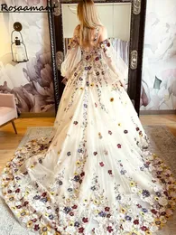 Elegant Floral Lace Appliques A-Line Bridal Wedding Gown wit