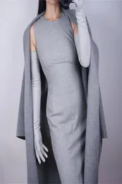 70cm 여분의 긴 섹션 스크럽 에뮬레이션 가죽 라이트 실버 회색 여성 스웨이드 장갑 WJP194040281