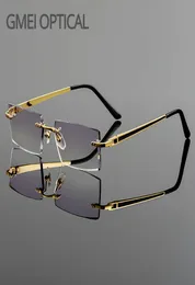 Gmei óculos ópticos elegantes sem moldura de liga de titânio, lentes simples, corte de diamante, sem aro, sem dioptrias, óculos 4438114