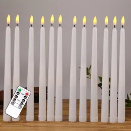 Candles 12pcs Yellow Flickering Remote LED Candles Plastic Flameless Taper Candles bougie For Dinner Party Decoration266a