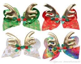 67 tum Kid JoJo Bow Hair Barrette Clip med Gold Reindeer Antler Christmas Snowflake Rhinestone Clips Bowknot Girl Accessory Bou8099856