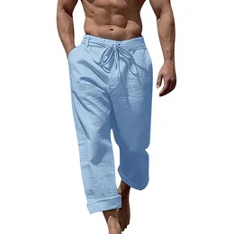 Pantaloni da uomo Harem Casual Solid Tasche Sciolti Ritagliati Uomo Corto Gamba Larga Cotone Lino Elastico In Vita Pantaloni Pantalones 2024