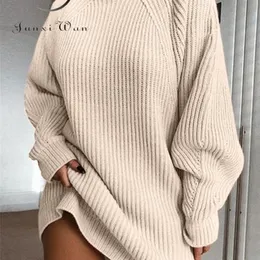 Frauen Rollkragen Übergroßen Gestrickte Kleid Herbst Solide Langarm Casual Elegante Mini Pullover Winter Kleidung y240130 240312