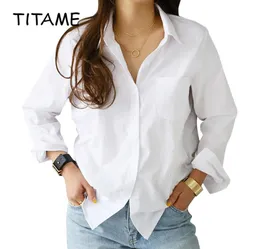 Titame قمصان بلوزات النساء أزياء قمم عارضة من طوق التداول أبيض فضفاضة طويلة الأكمام بلوزة ol style قميص بسيط أعلى 24328572