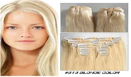 Blonde color Clip in human hair extension straight 16quot24quot Indian Remy Clip on hair cheap hair13812666238131