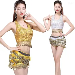 Stage Wear Oriental India Dancing Clothes For Women Adult Belly Dance Coin Tassel Costume Top Belt Performance 9 Colors