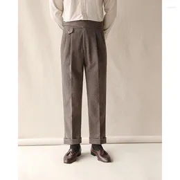 Men's Suits 2024 Autumn Business Wool Fashion Ankle Length Pant Men Casual Solid Color Office Suit Long Trousers Male Brand Clothing L01