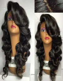 Silk Top spets peruker Glueless Side Bangs Virgin Brasilianska Human Hair Silk Base Wigs With Bangs Glueless Silk Top Full Lace Wigs380739452472