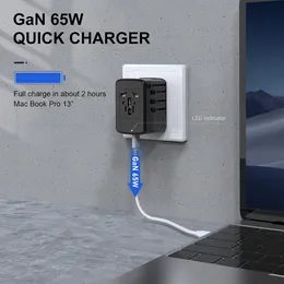 Travel Charger Multi Funkcjonalny galu azotek GAN stojak ładujący PD65W Konwerter US AU UK UE