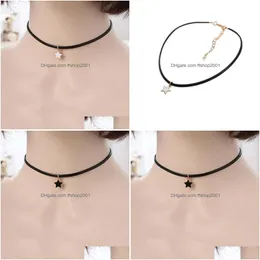 Chokers Simple Star Choker för kvinnor Vintage Punk Neck smycken Gotisk kort svart läderhalsband Chocker Collar Party Drop Deliver Dhg1t